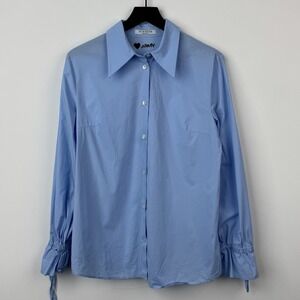 Vivetta Button Up Shirt Women's 40 Blue Ruffle Cuff Embroidered Heart‎ Italy Lux